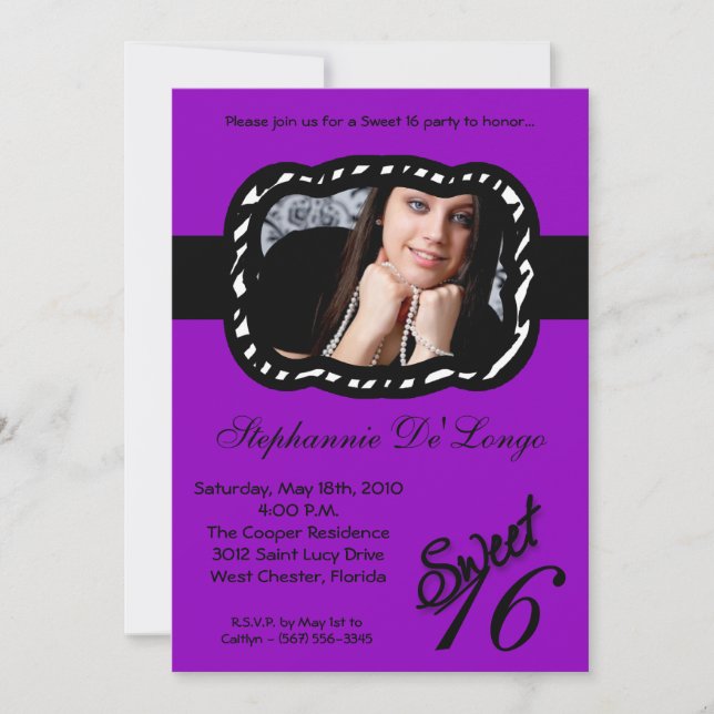 5x7 Purple Band PHOTO Sweet 16 Birthday Invite (Front)