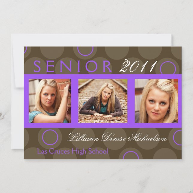 5x7 Purple Cercle Polka Photo Faire-part principal (Devant)