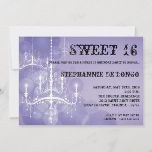 5x7 Purple Chandelier Sweet 16 Birthday Invitation