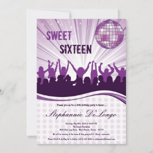5x7 Purple Dance Party 16e anniversaire Invitation