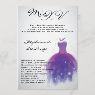 5x7 Purple Dress Quinceanera Birthday Invitation