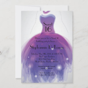 5x7 Purple Dress Sweet 16 Anniversaire Invitation