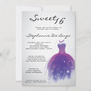 5x7 Purple Dress Sweet 16 Birthday Invitation