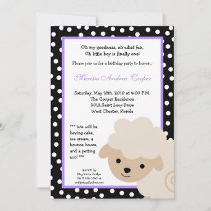 5x7 Purple Farm Sheep Birthday Party Invitation