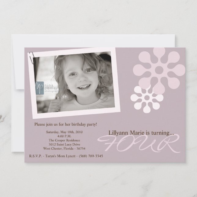 5x7 Purple Flower Photo Invitation à la fête d'ann (Devant)