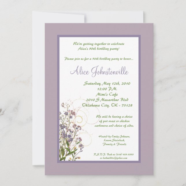 5x7 Purple Iris Flower Birthday Party Invitation (Front)