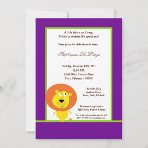 5x7 Purple Lion Baby Shower Invitation