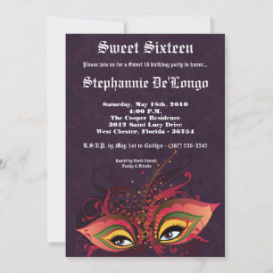 5x7 Purple Masquerade Sweet 16 Birthday Invitation
