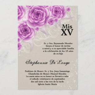 5x7 Purple Roses Quinceanera Birthday Invitation