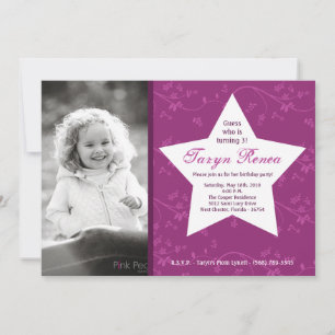 5x7 Purple STAR Photo Invitation de fête d'anniver