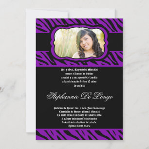 5x7 Purple Zebra Imprimer Quinceanera Invitation