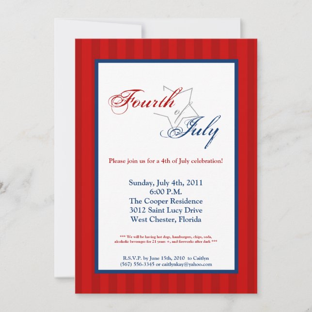5x7 Quatrième 4 juillet Fête Invitation (Devant)