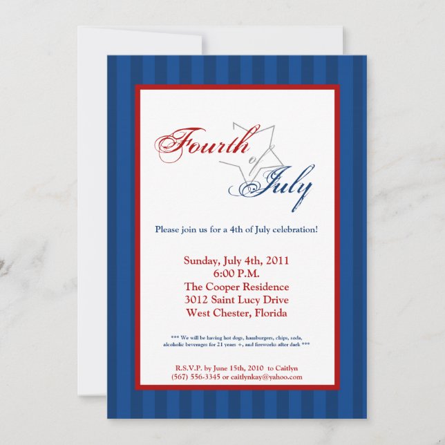 5x7 Quatrième 4 juillet Fête Invitation (Devant)