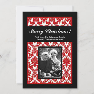 5x7 Red Black Damask Christmas Photo Card