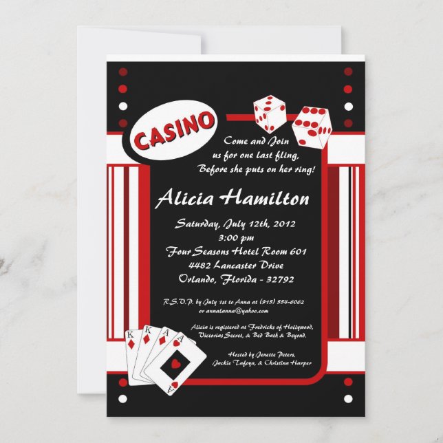 5x7 Red & Black Las Vegas Bachelorette Invitation (Front)
