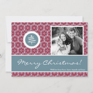 5x7 Red Blue Christmas Tree PHOTO Christmas Card