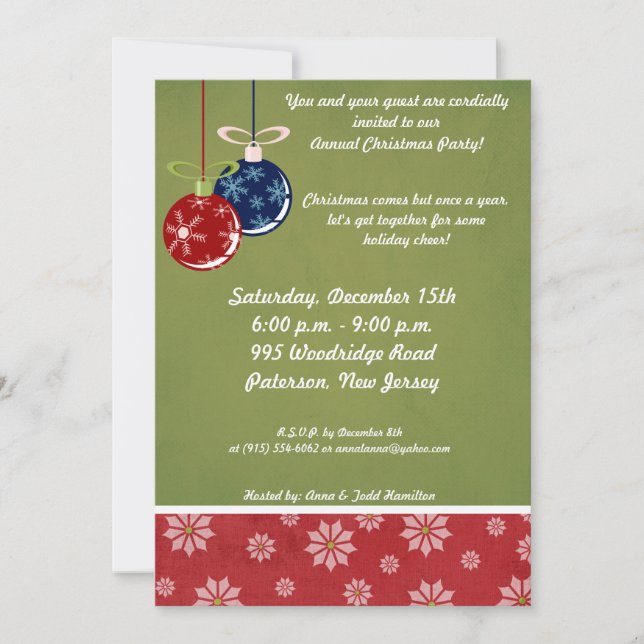 5x7 Red/Blue Hanging Ornaments Invitation (Front)