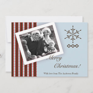 5x7 Red Blue Snowflake PHOTO Christmas Card