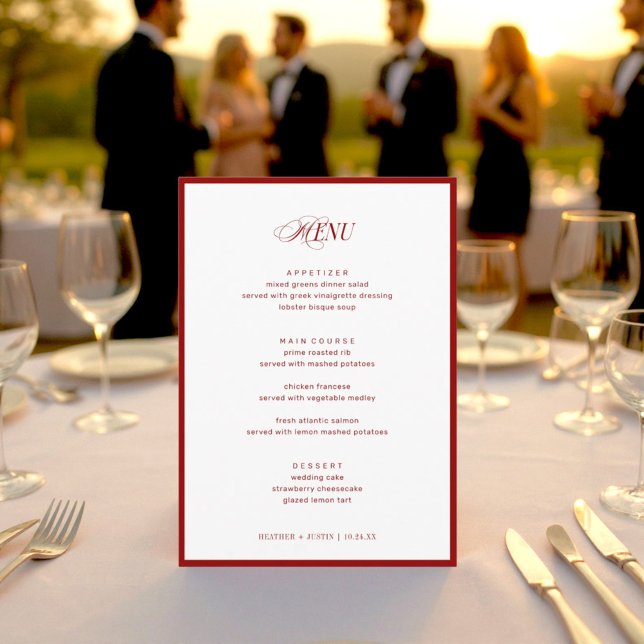 5x7" Red Bon Appetit Classic Elegant Fancy Wedding Menu (Creator Uploaded)