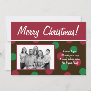 5x7 Red Brown Polka Dot Poka PHOTO Christmas Card