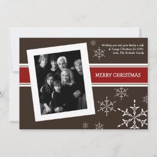 5x7 Red Brown Snowflakes PHOTO Christmas Card