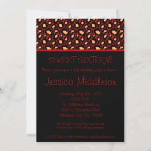 5x7 Red Cheetah Imprimer 16e invitation anniversai