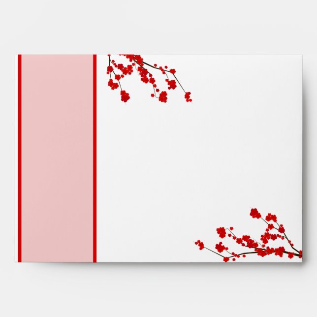 5x7 Red Cherry Blossom with Bar Envelopes (Front)