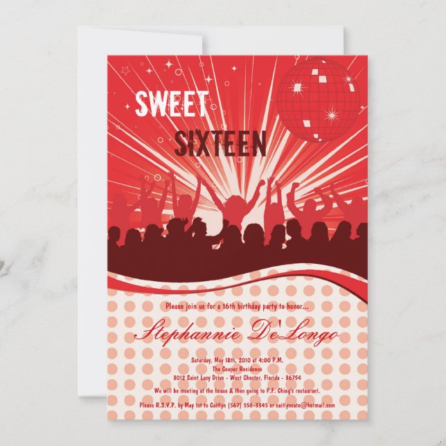 5x7 Red Dance Party 16e anniversaire Invitation (Devant)