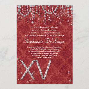 5x7 Red Diamond Quinceanera Birthday Invitation