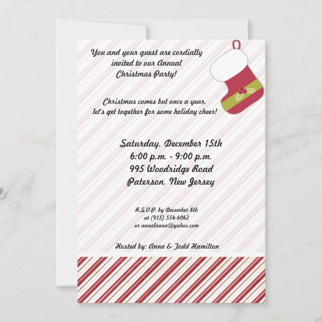 5x7 Red / Green Christmas Stocking Invitation (Front)
