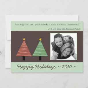 5x7 Red Green Christmas Tree PHOTO Christmas Card