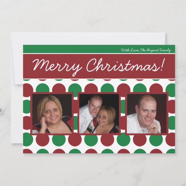 5x7 Red Green Polka Poka carte de Noël (Devant)