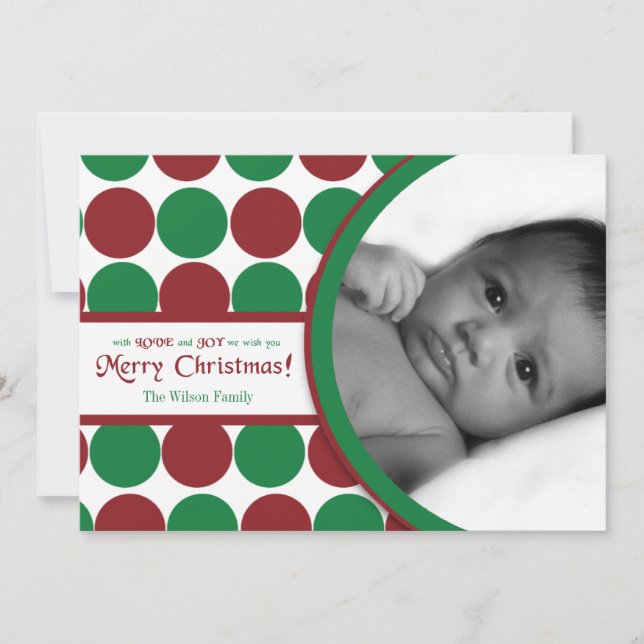 5x7 Red Green Polkadot Poka carte de Noël (Devant)