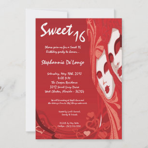 5x7 Red Masquerade Sweet 16 Birthday Invitation