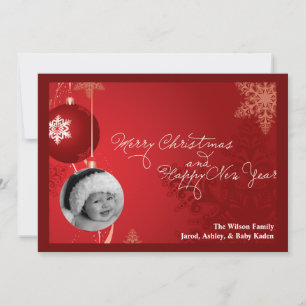 5x7 Red Orament Snowflake Carte de Noël