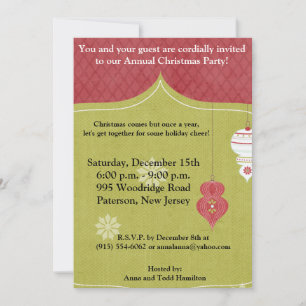 5x7 Red White Christmas Ornaments Invitation