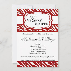 5x7 Red Zebra Imprimer Invitation de fête d'annive