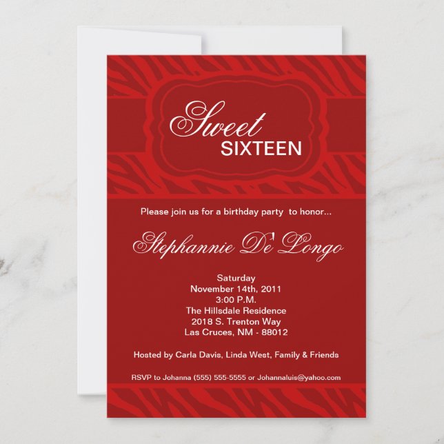 5x7 Red Zebra Imprimer Invitation de fête d'annive (Devant)