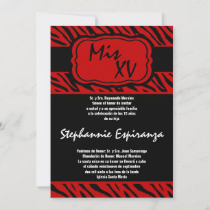 5x7 Red Zebra Imprimer Quinceanera 15 Invitation