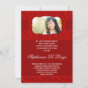 5x7 Red Zebra Print Patter Quinceanera Invitation