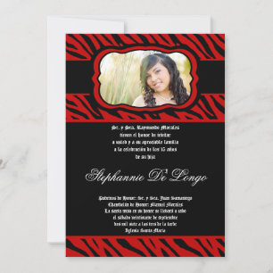 5x7 Red Zebra Print Quinceanera Invitation