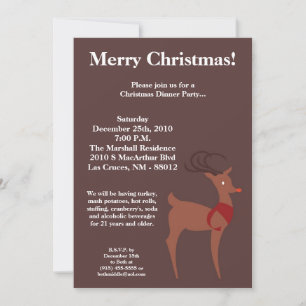 5x7 Reindeer Noisé Rouge Fête de Noël Invitation