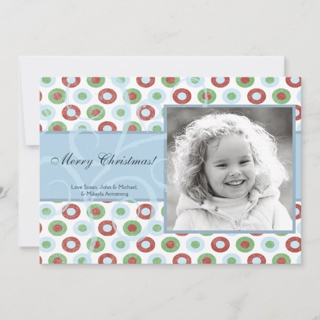 5x7 Retro Swirl Polka point photo carte de Noël (Devant)