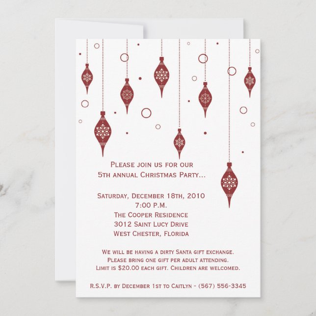 5x7 Retro XMAS Ornament Noël Invitation (Devant)