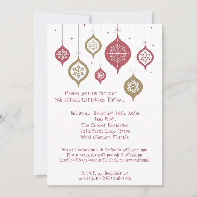 5x7 Retro XMAS Ornements de Noël Invitation (Devant)