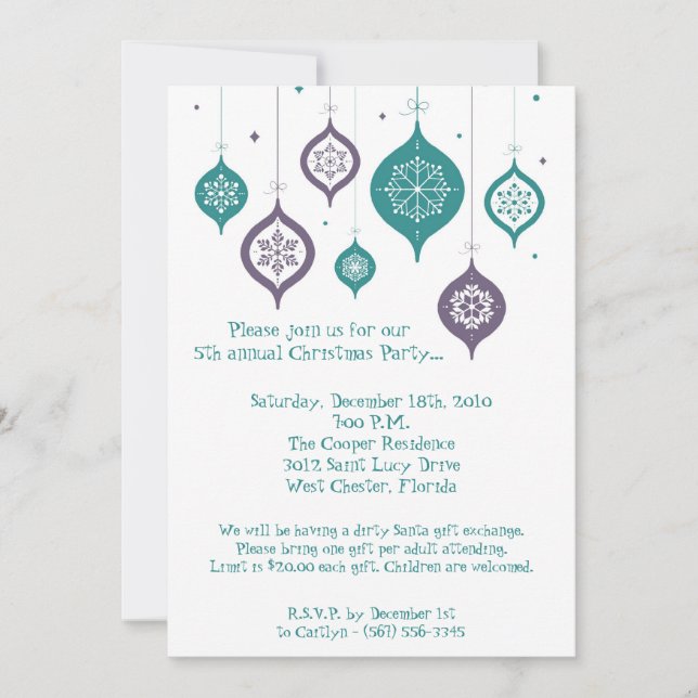 5x7 Retro XMAS Ornements de Noël Invitation (Devant)