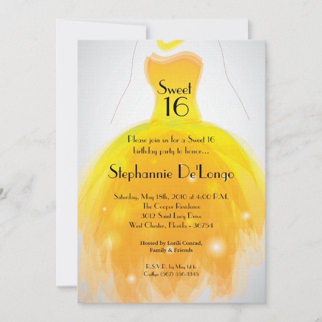 5x7 Robe Jaune Douce 16 Anniversaire Invitation (Devant)