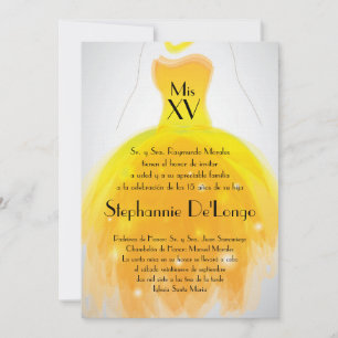 5x7 Robe Jaune Quinceanera Invitation Anniversaire