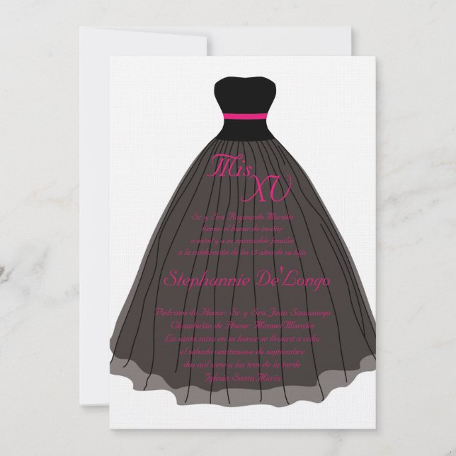 5x7 Robe rose Quinceanera Invitation Anniversaire (Devant)