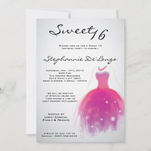 5x7 Robe rose sucré 16 Anniversaire Invitation